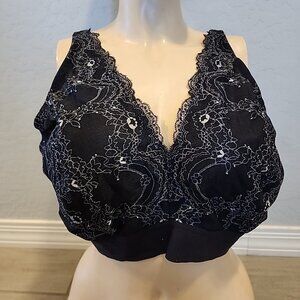 Glamorise Bra 46F Black Wireless Unlined